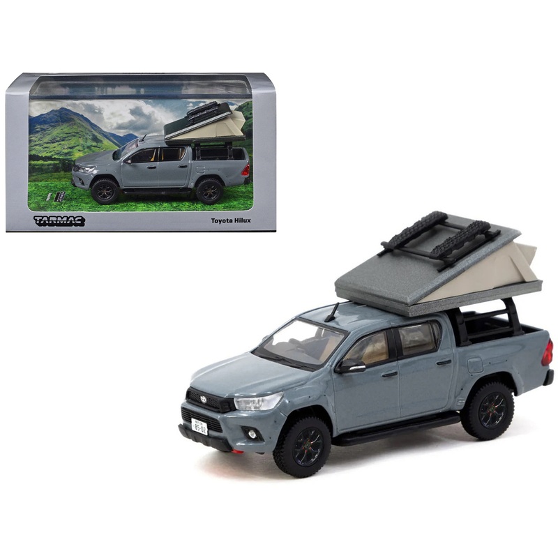 Toyota Hilux Pickup Truck RHD (Right Hand Drive) Gray with Camping Equipment “Road64” Series 1/64 Diecast Model Car by Tarmac Works