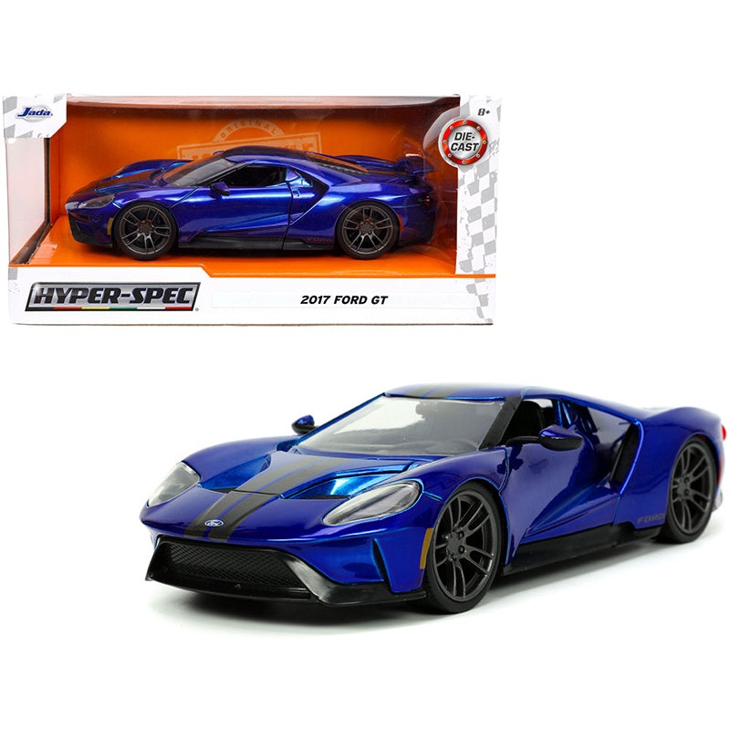 2017 Ford GT Candy Blue with Gray Stripes “Hyper-Spec” Series 1/24 Diecast Model Car by Jada