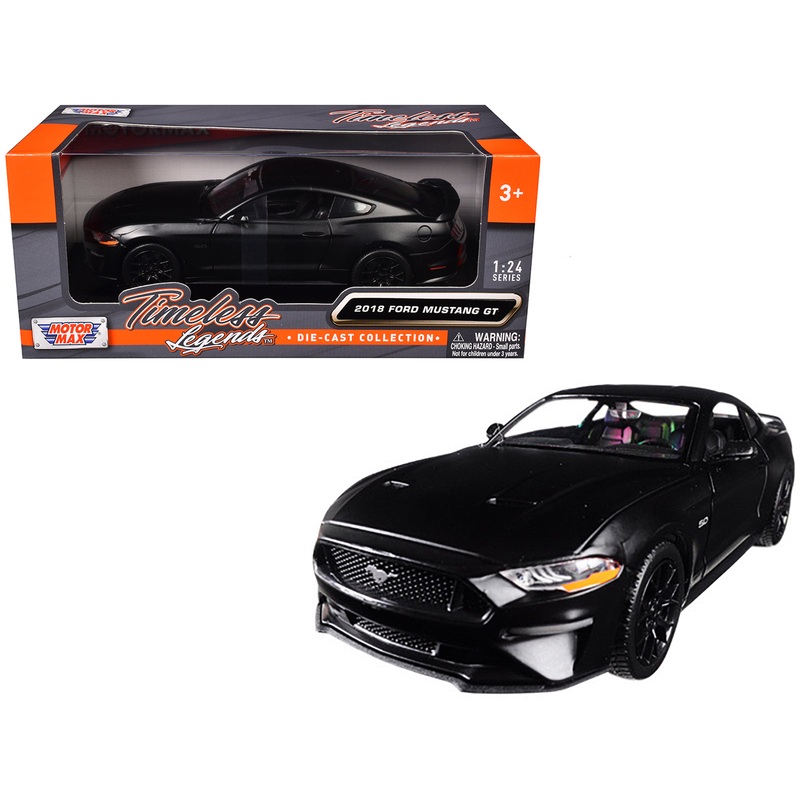 2018 Ford Mustang GT 5.0 Matt Black with Black Wheels 1/24 Diecast Model Car by Motormax