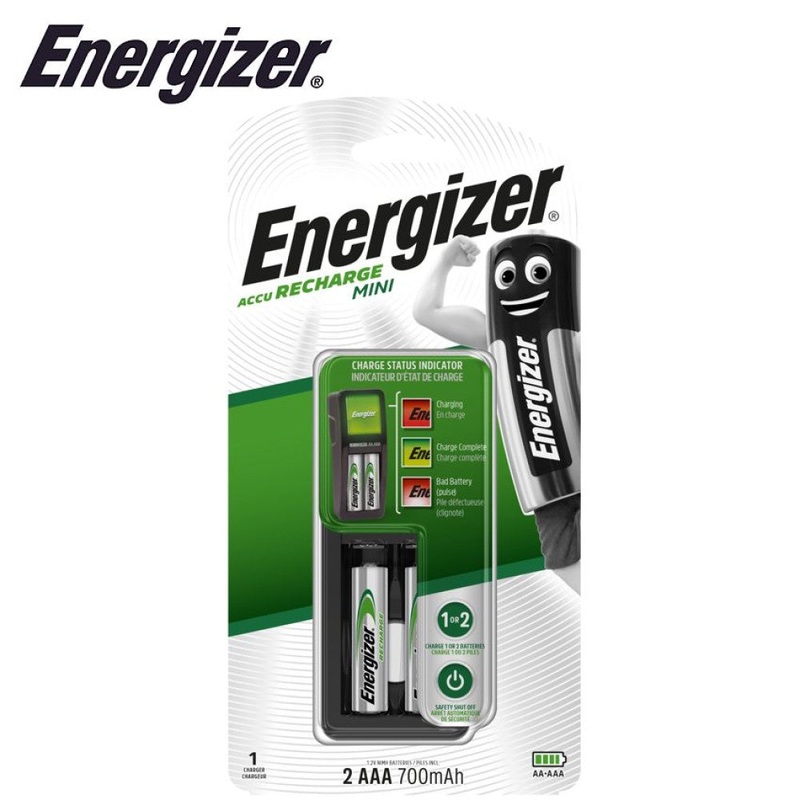 Energizer – Mini Charger w/ Status Indicator (AA & AAA) + 2 AAA Batteries