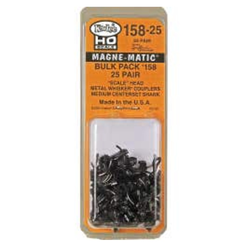 Kadee 158-25 HO Scale Bulk Pack – 25 pair #158 Scale Whisker Metal Couplers – Medium (9/32″) Centerset Shank