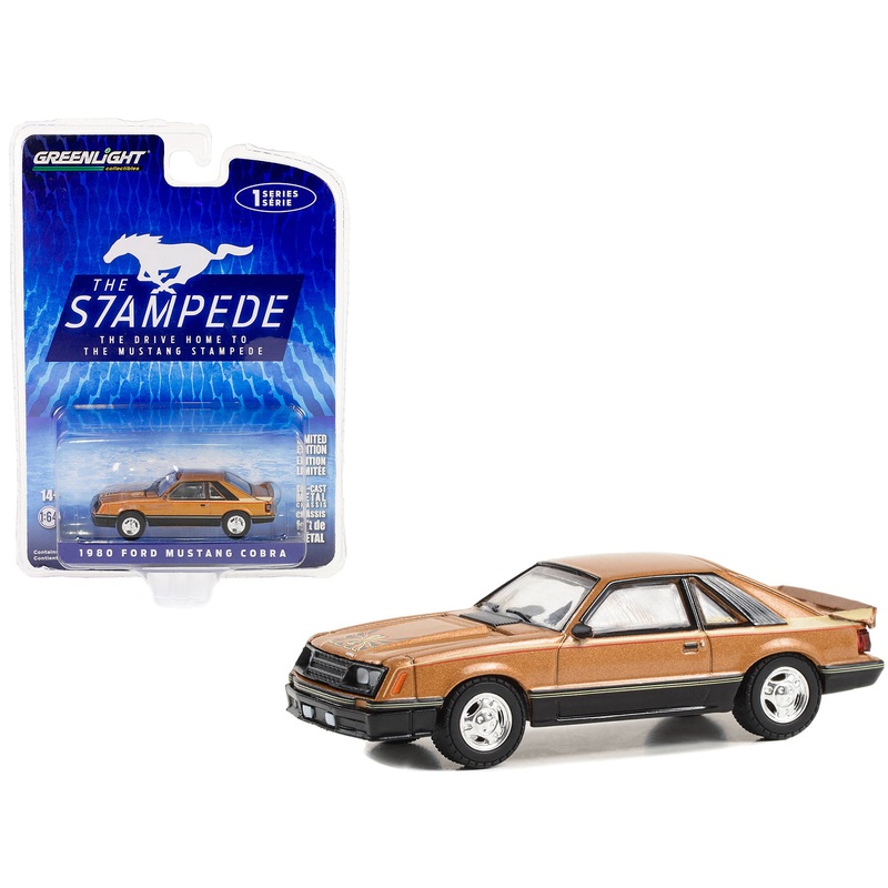 1980 Ford Mustang Cobra Dark Chamois Brown Metallic with Hood Graphic “The Drive Home to the Mustang Stampede” Series 1 1/64 Diecast Model Car by Greenlight