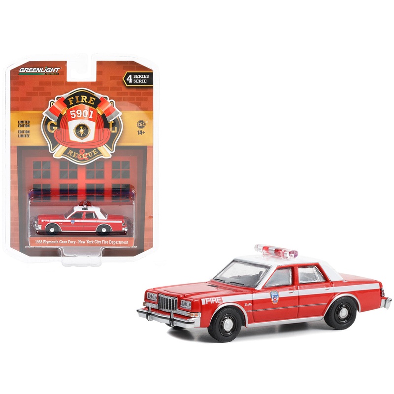 1985 Plymouth Gran Fury Red with White Top “FDNY (The Official Fire Department City of New York)” “Fire & Rescue” Series 4 1/64 Diecast Model Car by Greenlight