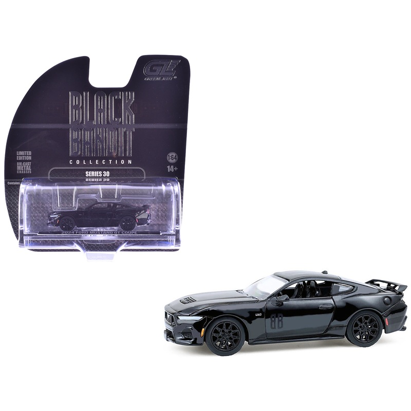 2024 Ford Mustang GT Coupe Black “Black Bandit” Series 30 1/64 Diecast Model Car by Greenlight