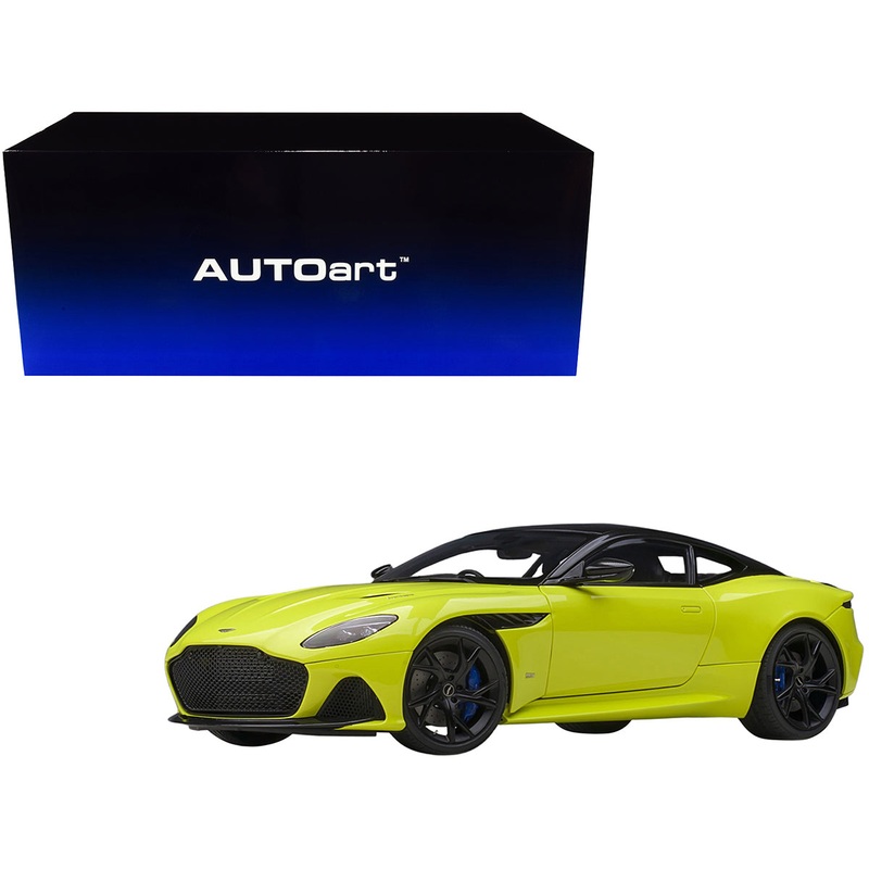 Aston Martin DBS Superleggera RHD (Right Hand Drive) Lime Essence Green Metallic with Carbon Top and Carbon Accents 1/18 Model Car by Autoart