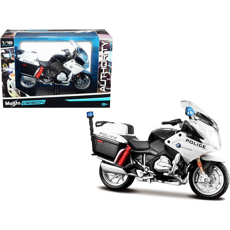 BMW R1200RT “U.S. Police” White “Authority Police Motorcycles” Series with Plastic Display Stand 1/18 Diecast Motorcycle Model by Maisto