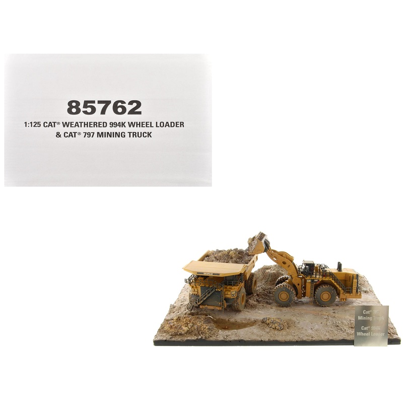 CAT Caterpillar 994K Wheel Loader and 797 Mining Truck Yellow (Weathered) Set of 2 Pieces “Weathered Series” 1/125 Diecast Model by Diecast Masters