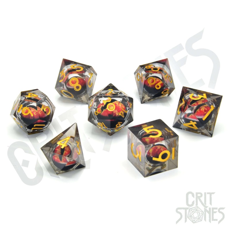 CritStones –  Resin RPG Dice Set – Fire Dragon’s Gaze Floating Eye