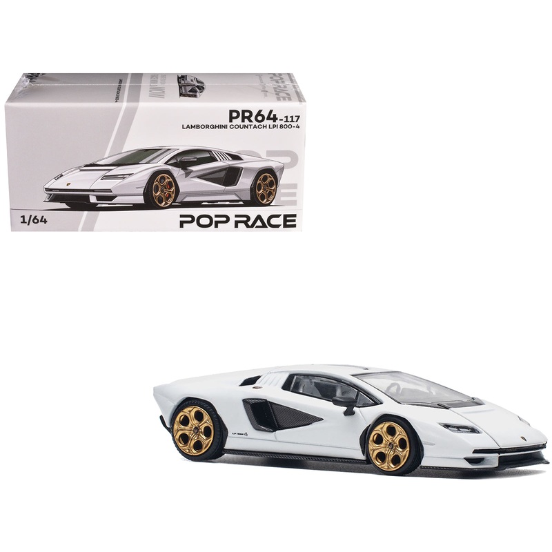 Lamborghini Countach LPI 800-4 White with Carbon Accents 1/64 Diecast Model Car by Pop Race