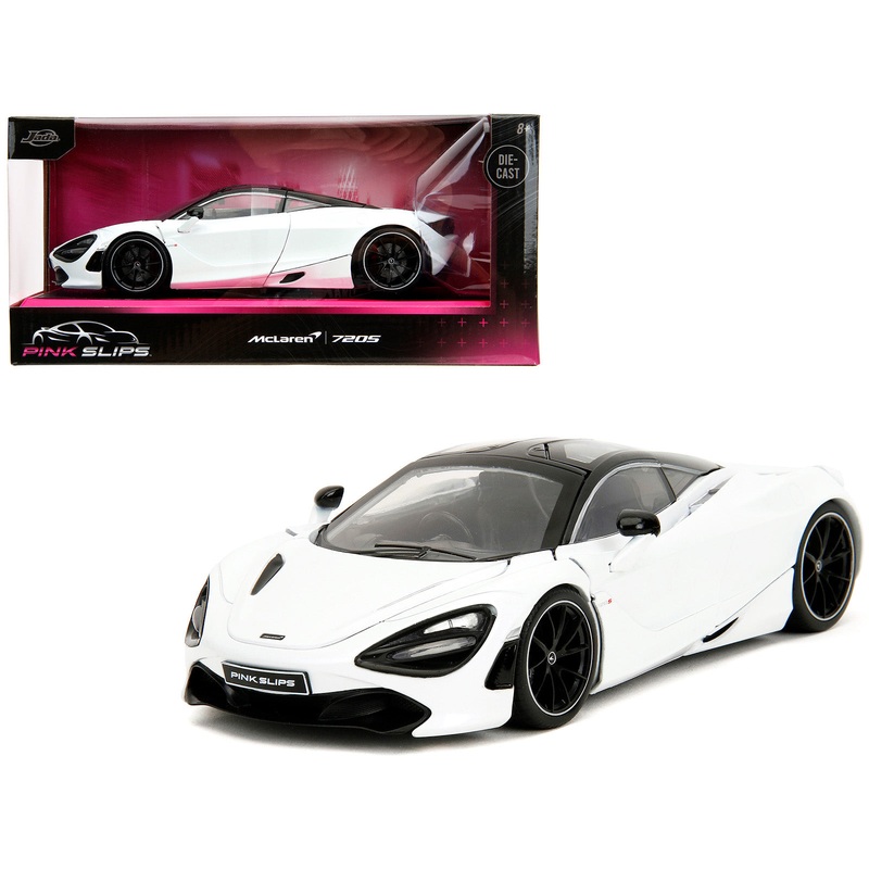 McLaren 720S White Metallic with Black Top “Pink Slips” Series 1/24 Diecast Model Car by Jada