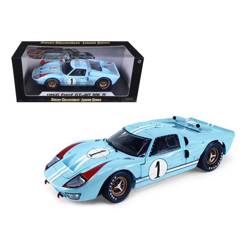 1966 Ford GT 40 MK II RHD (Right Hand Drive) #1 Light Blue Miles – Hulme Le Mans 1/18 Diecast Model Car by Shelby Collectibles