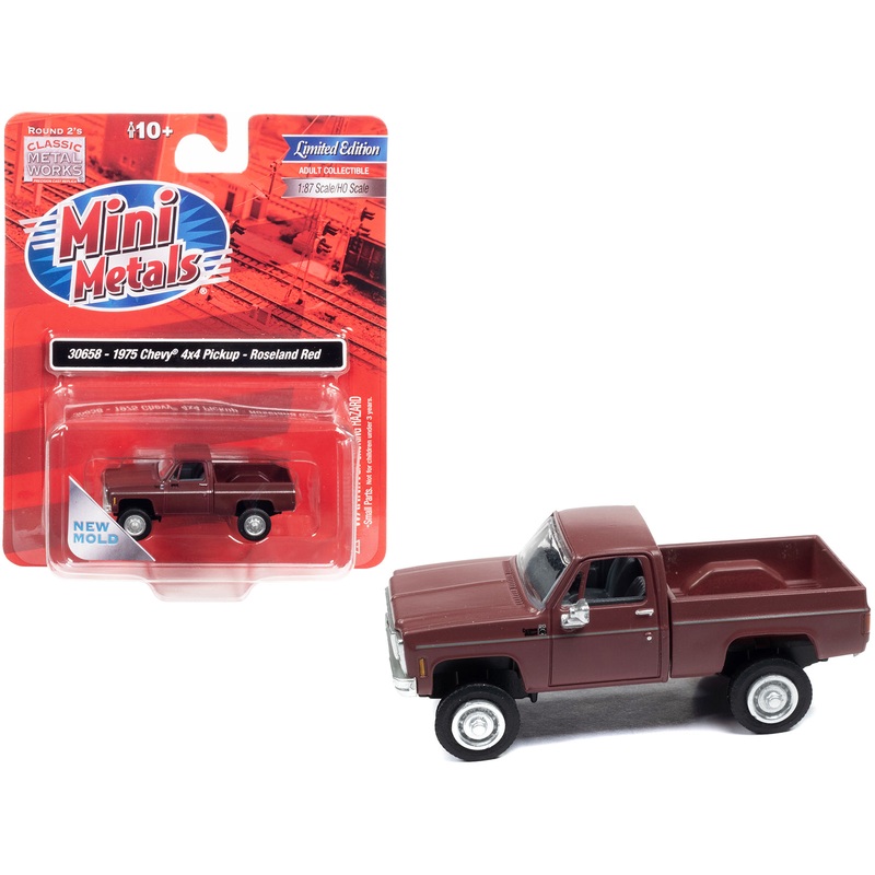 1975 Chevrolet 4×4 Pickup Truck Roseland Red 1/87 (HO) Scale Model Car by Classic Metal Works