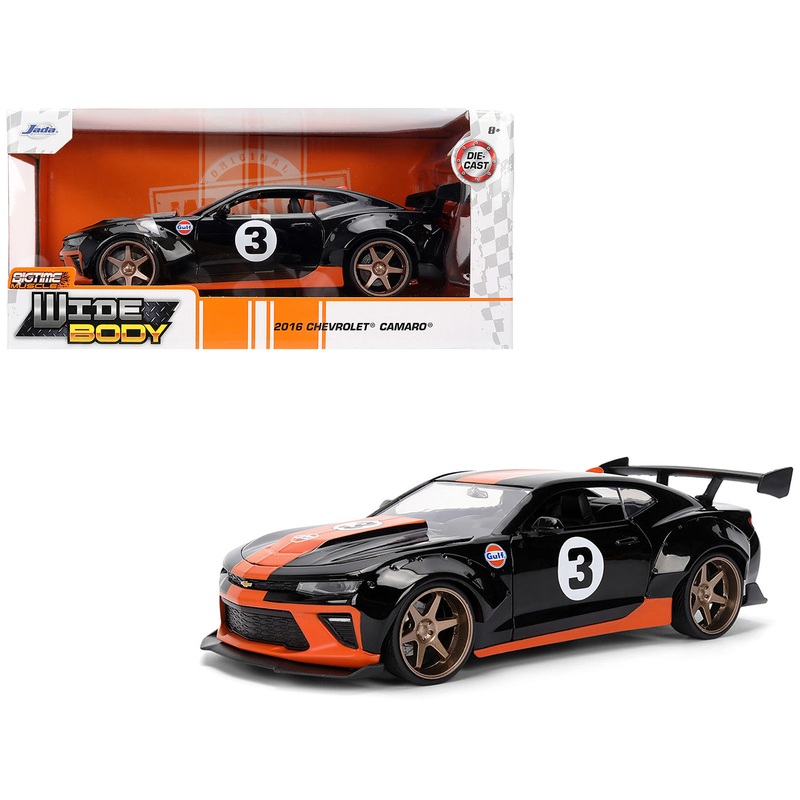2016 Chevrolet Camaro #3 “Gulf Oil” Black with Orange Stripe “Wide Body” Series 1/24 Diecast Model Car by Jada