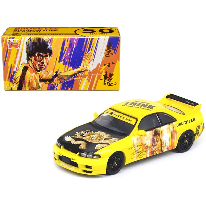 Nissan Skyline GT-R (R33) RHD (Right Hand Drive) Yellow with Black Hood “Bruce Lee Legacy 50 Year Anniversary” 1/64 Diecast Model Car by Inno Models