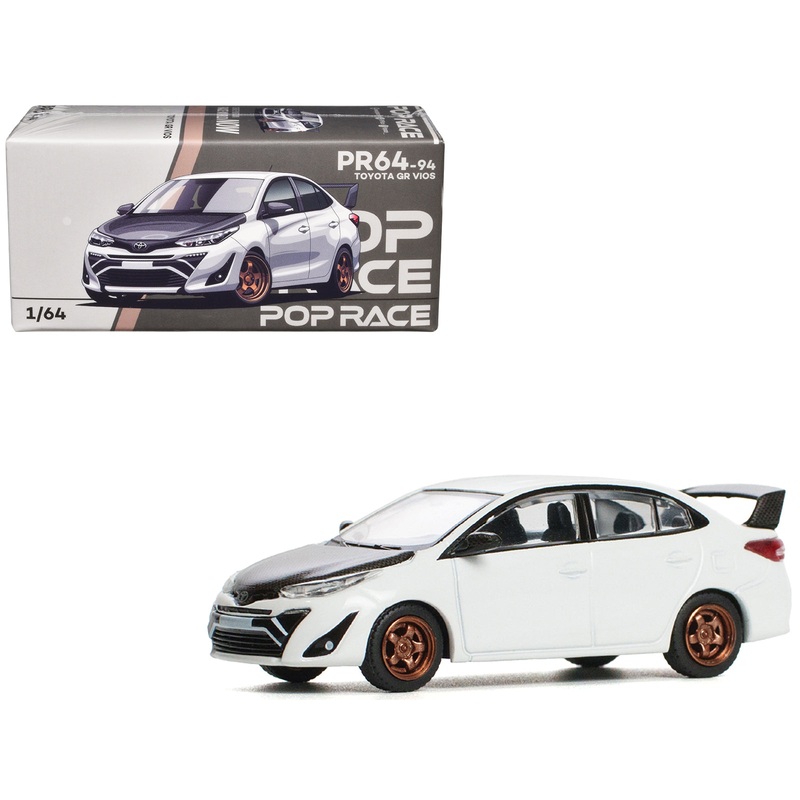 Toyota GR Vios White with Carbon Hood 1/64 Diecast Model Car by Pop Race