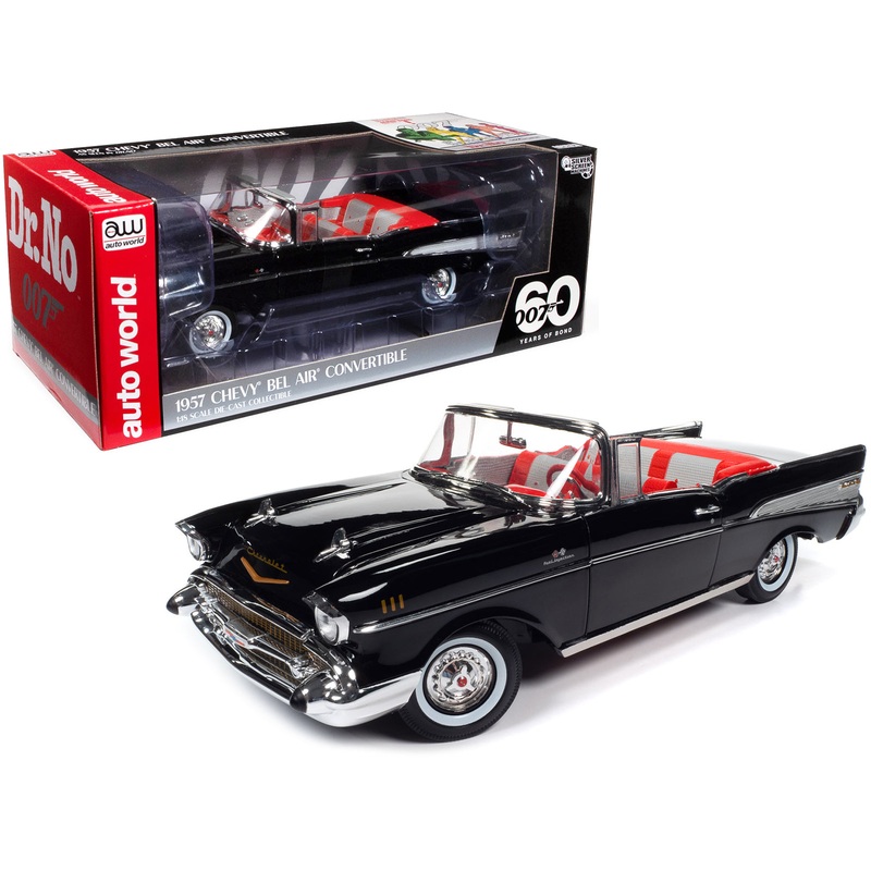 1957 Chevrolet Bel Air Convertible Onyx Black James Bond 007 “Dr. No” (1962) Movie “60 Years of Bond” Series 1/18 Diecast Model Car by Auto World
