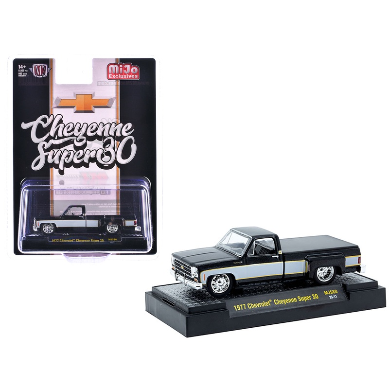 1977 Chevrolet Cheyenne Super 30 Pickup Truck Black with White Sides Limited Edition to 8000 pieces Worldwide 1/64 Diecast Model Car by M2 Machines