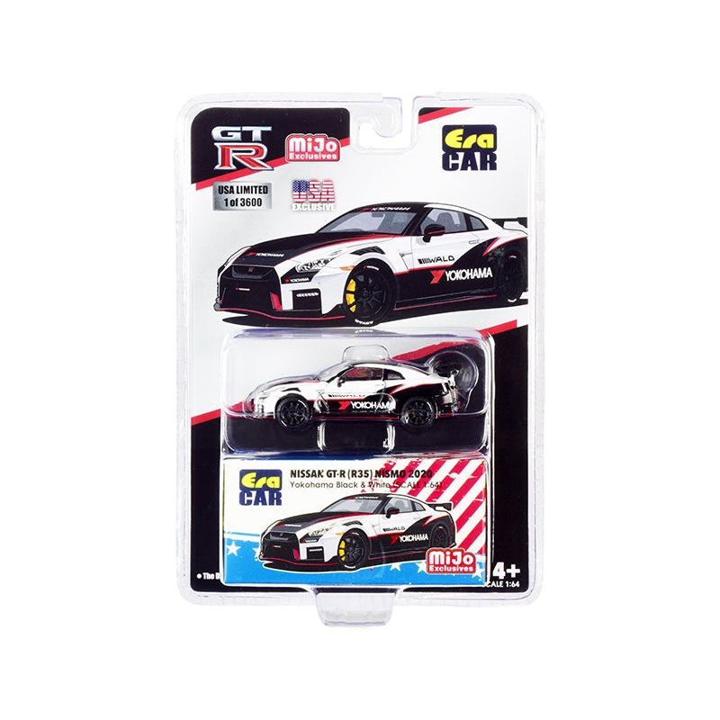 2020 Nissan GT-R (R35) Nismo “Yokohama” Black and White with Carbon Top and Red Stripes Limited Edition to 3600 pieces 1/64 Diecast Model Car by Era Car