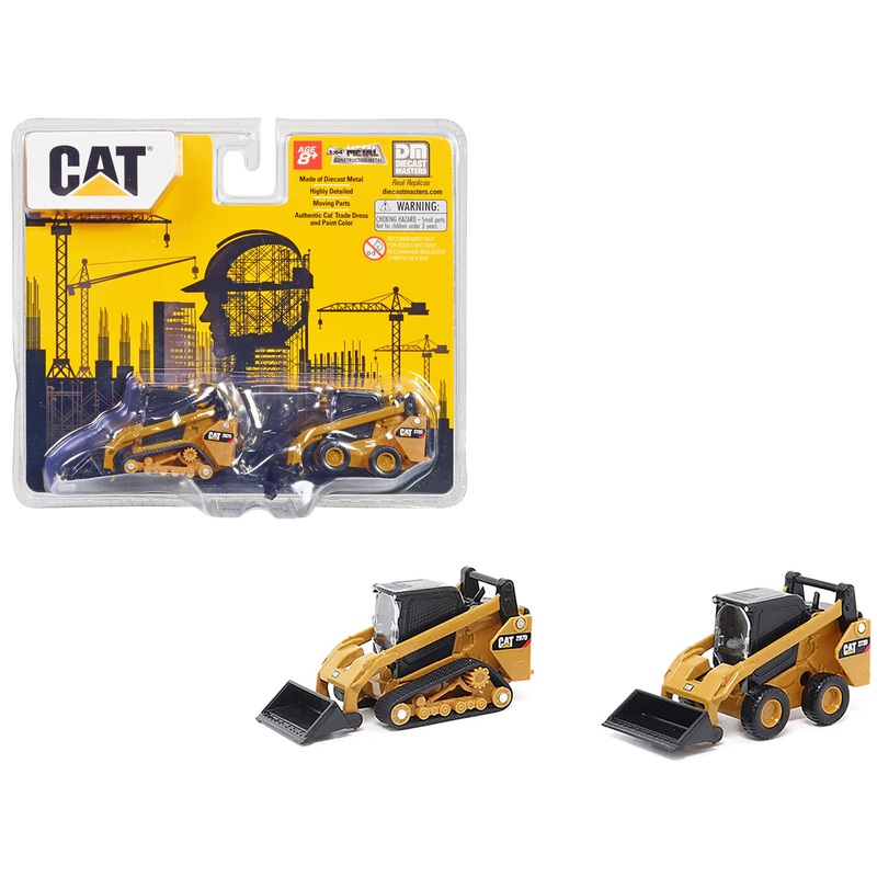 CAT Caterpillar 272D2 Skid Steer Loader Yellow and CAT Caterpillar 297D2 Compact Track Loader Yellow Set of 2 pieces 1/64 Diecast Models by Diecast Masters