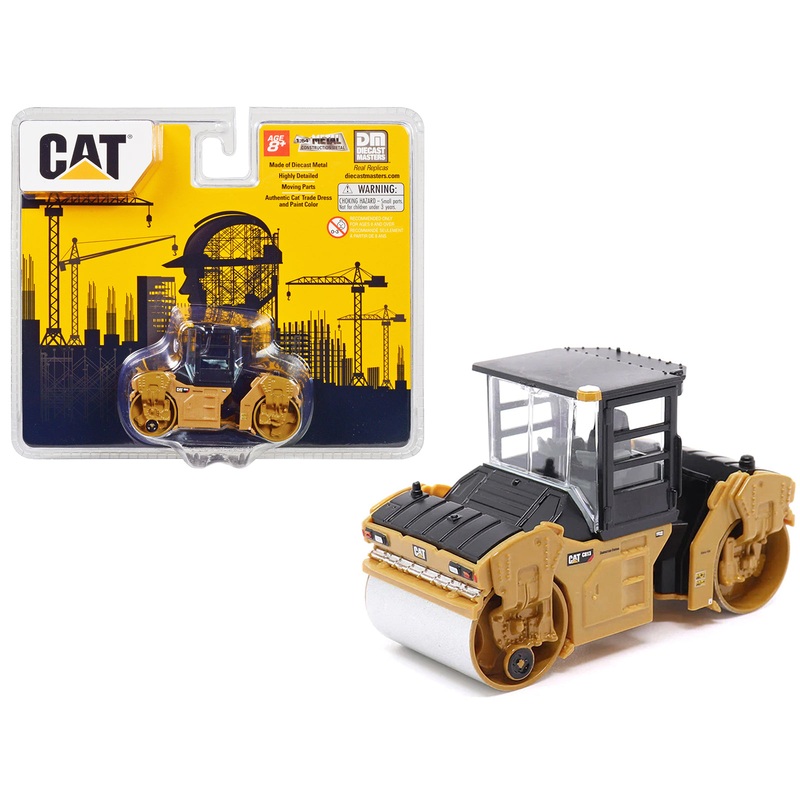 CAT Caterpillar CB-13 Tandem Vibratory Roller with Cab Yellow and Black 1/64 Diecast Model by Diecast Masters