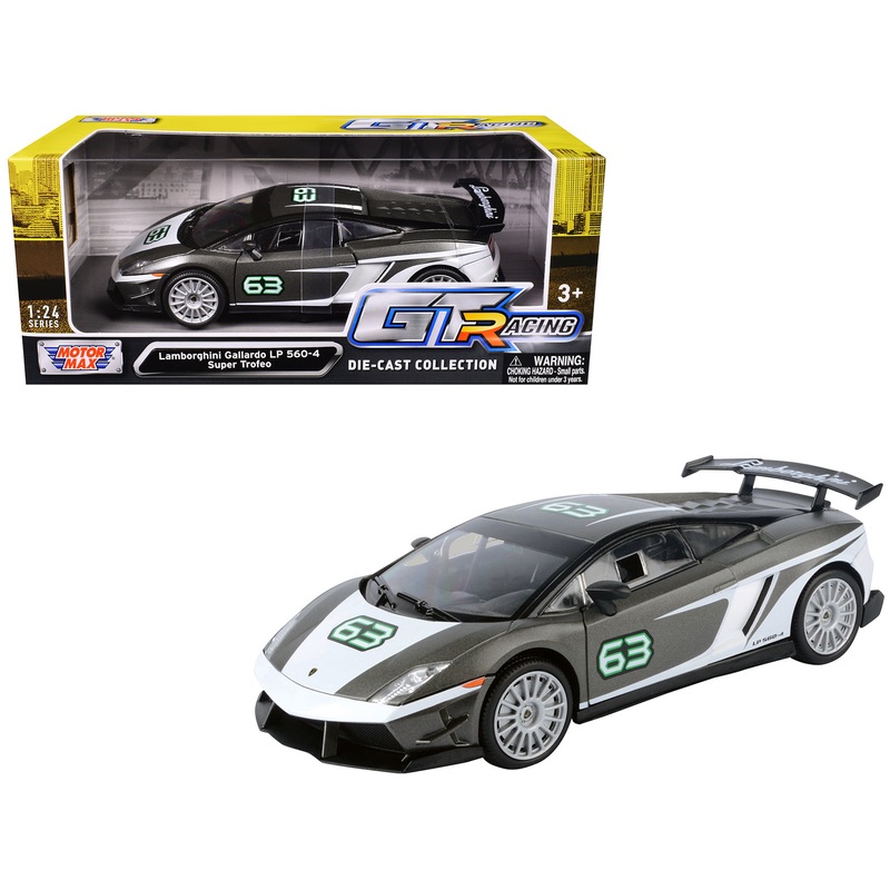 Lamborghini Gallardo LP 560-4 Super Trofeo #63 Gray Metallic and White “GT Racing” Series 1/24 Diecast Model Car by Motormax
