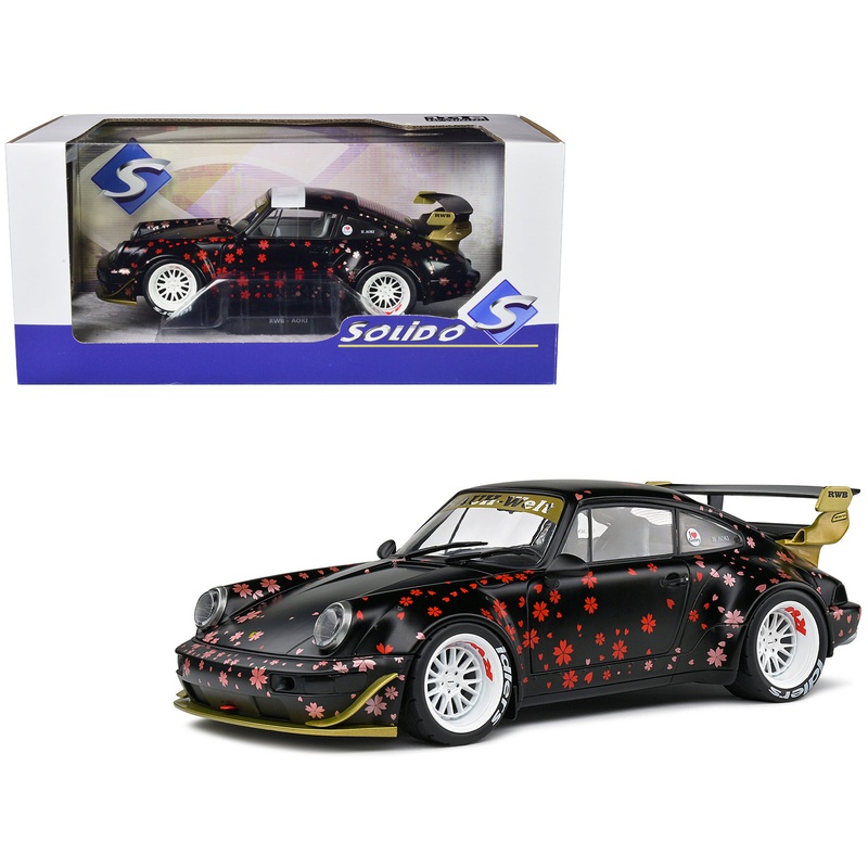 2021 RWB Aoki Matt Black with Cherry Blossom Graphics “Rauh WeltBegriff” 1/18 Diecast Model Car by Solido