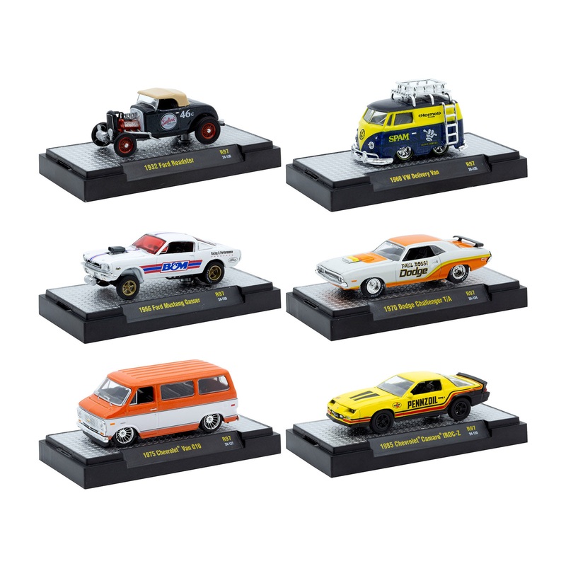 “Auto-Thentics” 6 piece Set Release 97 IN DISPLAY CASES Limited Edition 1/64 Diecast Model Cars by M2 Machines