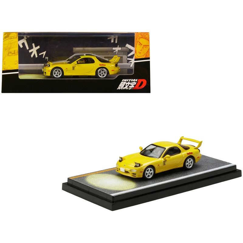 Mazda RX-7 (FD3S) RHD (Right Hand Drive) Yellow “RedSuns” with Keisuke Takahashi Driver Figure (Version 2) “Initial D” (1995-2013) Manga 1/64 Diecast Model Car by Hobby Japan