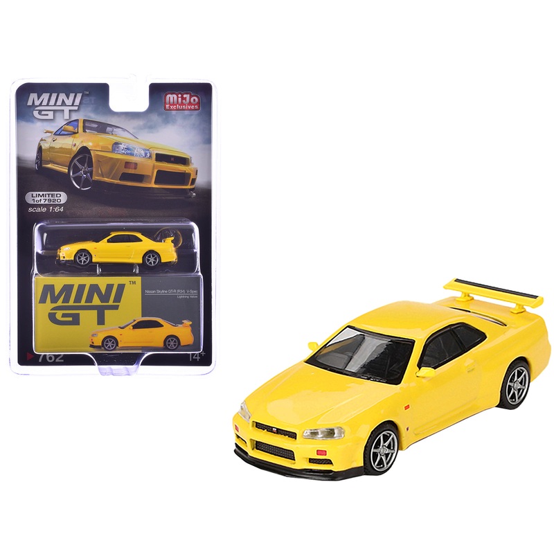 Nissan Skyline GT-R (R34) V-Spec RHD (Right Hand Drive) Lightning Yellow Limited Edition to 7920 pieces Worldwide 1/64 Diecast Model Car by Mini GT
