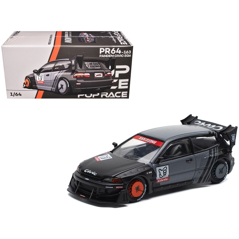 Pandem Civic EG6 RHD (Right Hand Drive) “Kanjozoku” Matt Black and Gray with Graphics 1/64 Diecast Model Car by Pop Race