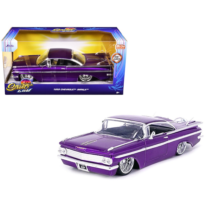1959 Chevrolet Impala Lowrider Candy Purple with DUB Wire Wheels “Street Low” Series 1/24 Diecast Model Car by Jada