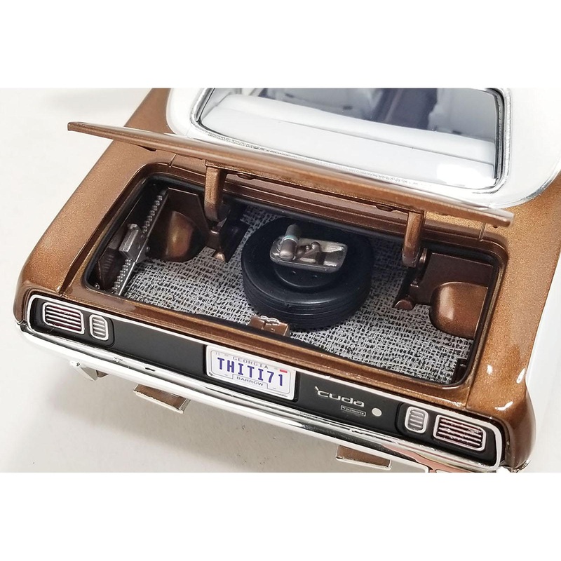 1971 Plymouth Barracuda Tahitian Walnut Metallic and White with White Vinyl Top Limited Edition to 258 pieces Worldwide 1/18 Diecast Model Car by ACME