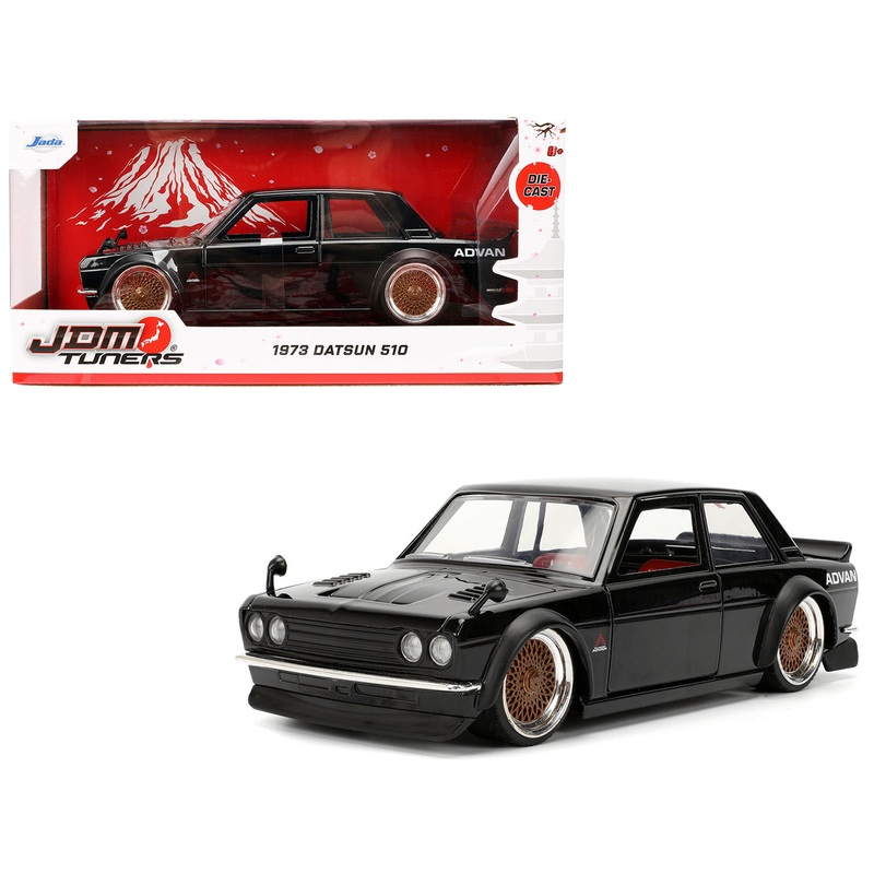 1973 Datsun 510 Black with Gold Wheels “JDM Tuners” Series 1/24 Diecast Model Car by Jada