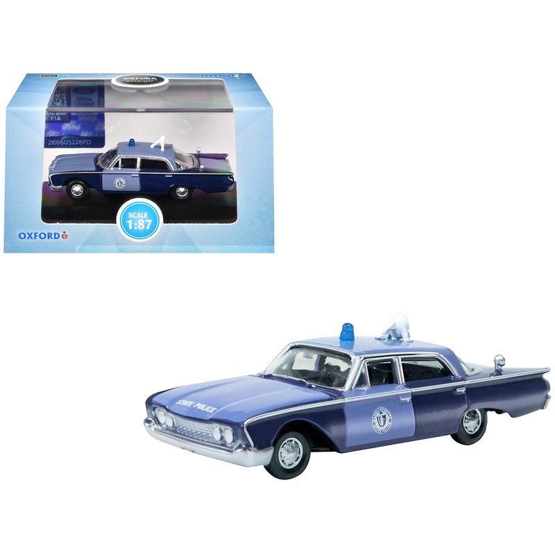 1960 Ford Fairlane Sedan “Massachusetts State Police Radar Car” Blue Two-Tone 1/87 (HO) Scale Diecast Model Car by Oxford Diecast