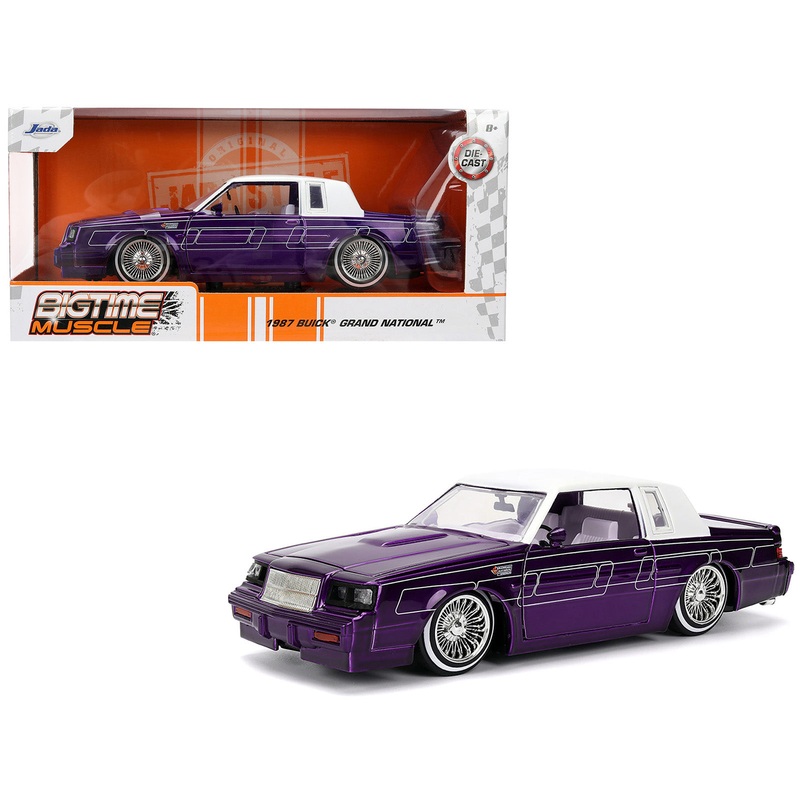 1987 Buick Grand National Candy Purple with Graphics and White Top and Interior “Bigtime Muscle” Series 1/24 Diecast Model Car by Jada