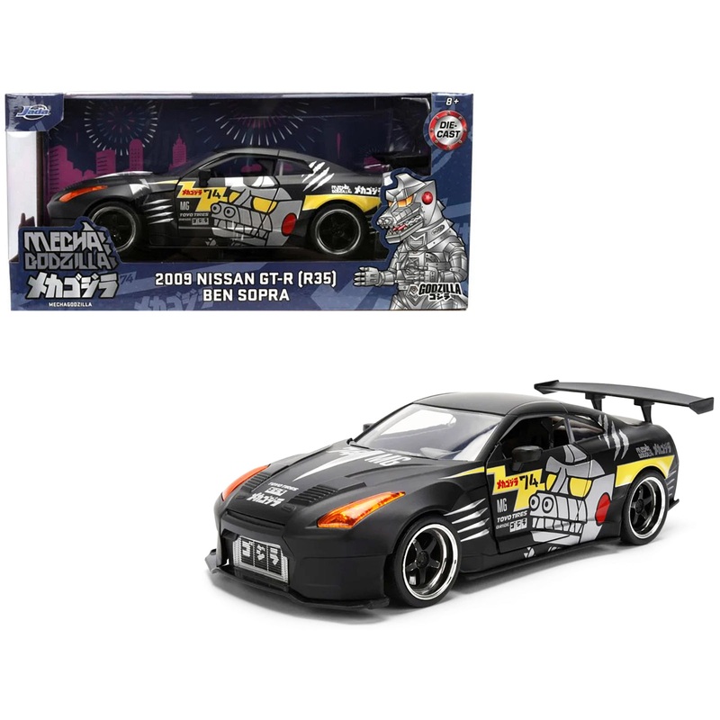 2009 Nissan GT-R (R35) Ben Sopra Matt Black with “Mechagodzilla” Graphics “Hollywood Rides” Series 1/24 Diecast Model Car by Jada