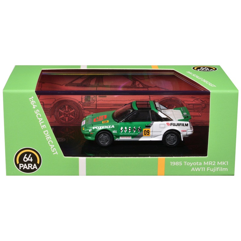 1985 Toyota MR2 MK1 AW11 #09 “Fujifilm” Green and White 1/64 Diecast Model Car by Paragon Models