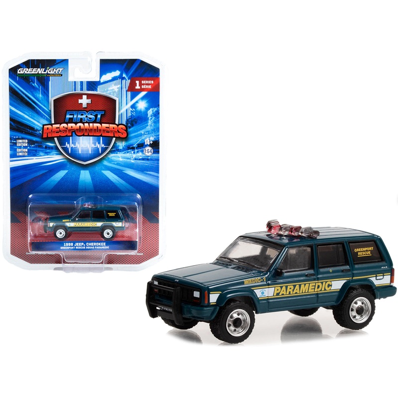 1998 Jeep Cherokee Blue “Greenport Rescue Squad Paramedic Greenport New York” “First Responders” Series 1 1/64 Diecast Model Car by Greenlight