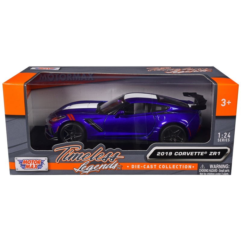 2019 Chevrolet Corvette ZR1 Blue Metallic and White “Timeless Legends” Series 1/24 Diecast Model Car by Motormax