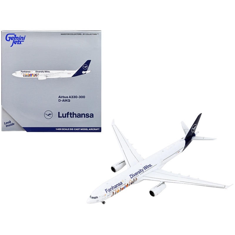 Airbus A330-300 Commercial Aircraft “Lufthansa – Fanhansa Diversity Wins” White with Blue Tail 1/400 Diecast Model Airplane by GeminiJets