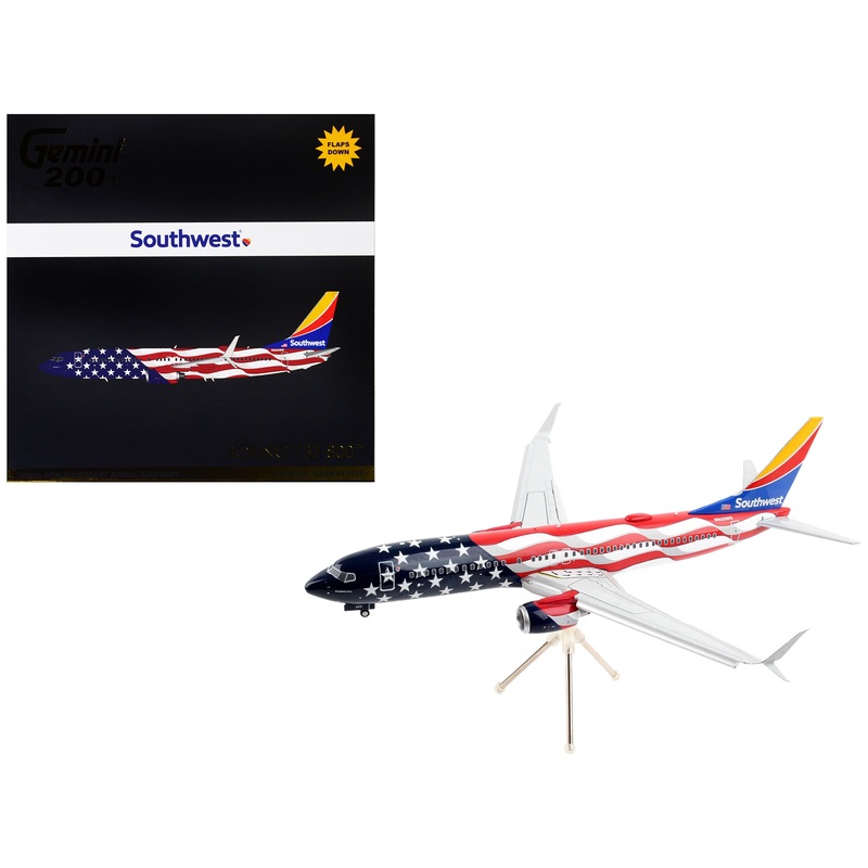 Boeing 737-800 Commercial Aircraft with Flaps Down “Southwest Airlines – Freedom One” American Flag Livery “Gemini 200” Series 1/200 Diecast Model Airplane by GeminiJets