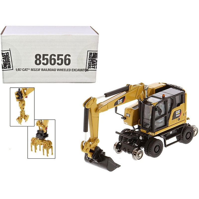 CAT Caterpillar M323F Railroad Wheeled Excavator with 3 Accessories (CAT Yellow Version) “High Line” Series 1/87 (HO) Scale Diecast Model by Diecast Masters