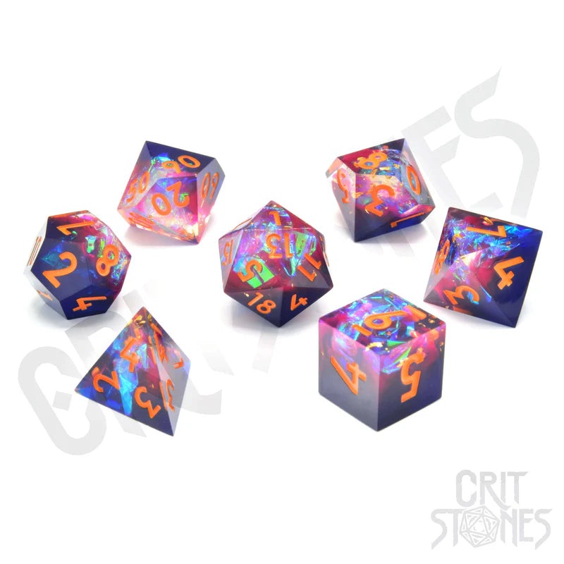 CritStones –  Resin RPG Dice Set – Galactic Ember (Sharp Edge)