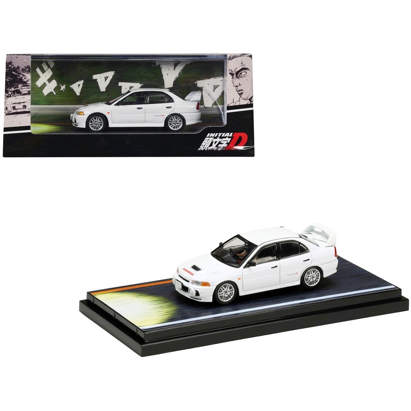Mitsubishi Lancer RS Evolution IV RHD (Right Hand Drive) White “Monstar” with Seiji Iwaki Driver Figure “Initial D” (1995-2013) Manga 1/64 Diecast Model Car by Hobby Japan