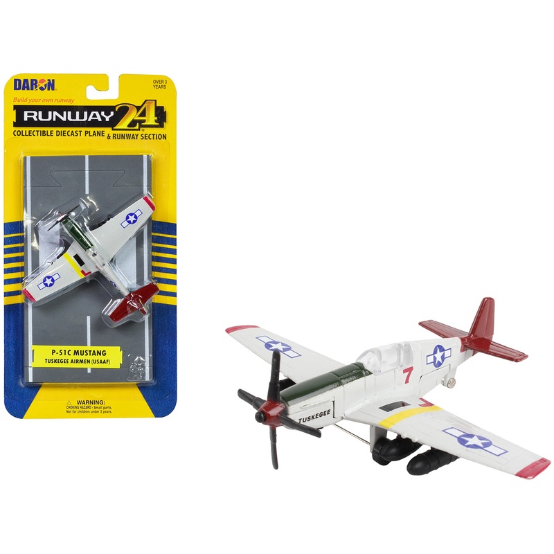 North American P-51C Mustang Fighter Aircraft Gray “Tuskegee Airmen-United States Army Air Force” with Runway Section Diecast Model Airplane by Runway24