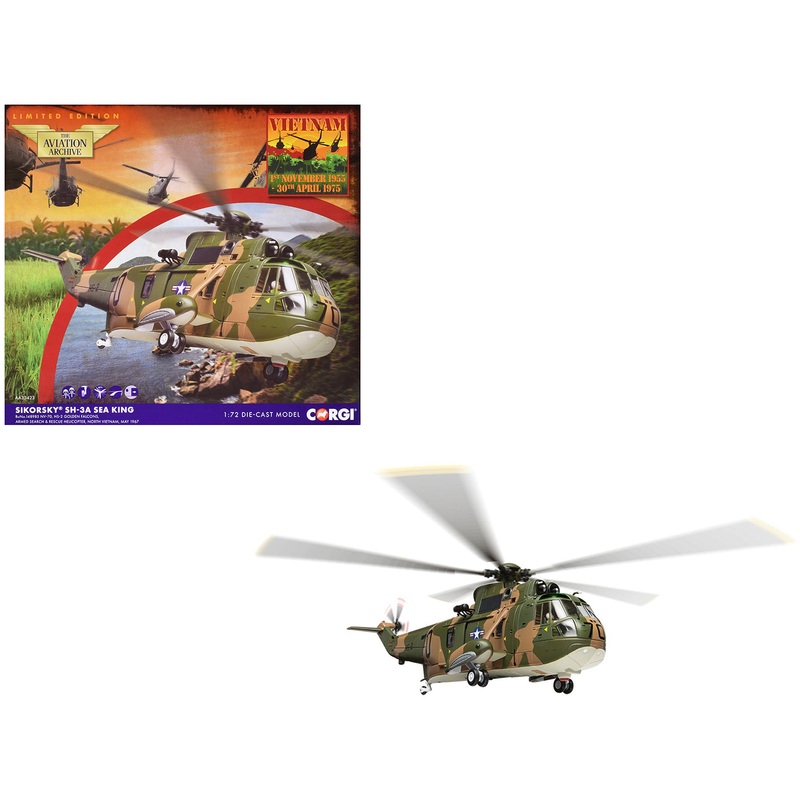 Sikorsky SH-3A Sea King Helicopter “HS-2 Golden Falcons Armed Search & Rescue North Vietnam” (1967) United States Navy “The Aviation Archive” Series 1/72 Diecast Model by Corgi