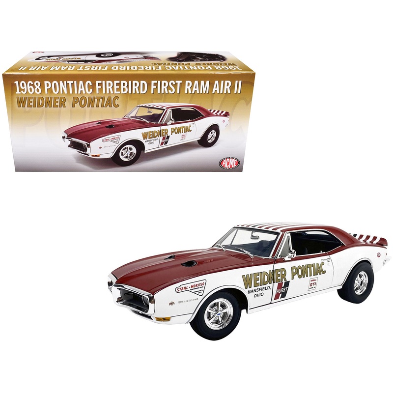 1968 Pontiac Firebird “First Ram Air II – Weidner Pontiac” White and Red with Stripes Limited Edition to 306 pieces Worldwide 1/18 Diecast Model Car by ACME