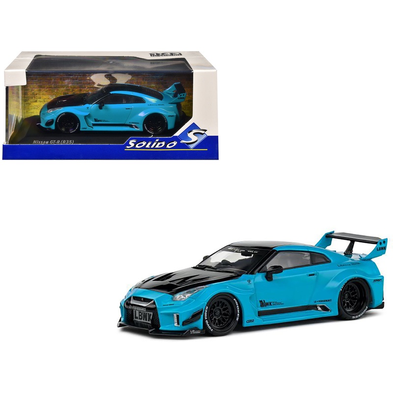 2019 Nissan GT-R (R35) LB-Silhouette Works RHD (Right Hand Drive) Miami Blue with Black Hood and Top 1/43 Diecast Model Car by Solido