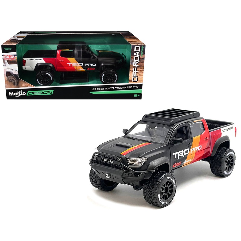 2023 Toyota Tacoma TRD PRO Off Road Pickup Truck Matt Black with Graphics and Roofrack “Maisto Design” Series 1/27 Diecast Model Car by Maisto