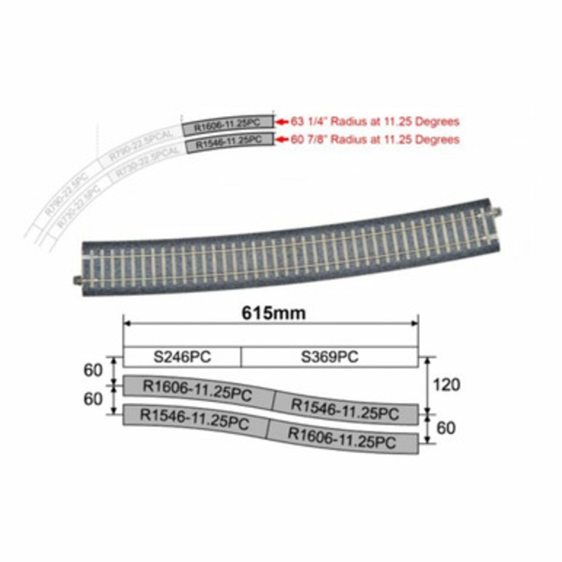 Kato USA 2-321 HO Scale 1546mm 11.25 Concrete Tie Large Radius Curve Track (4)